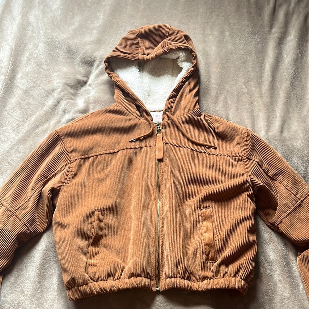 Orange/brown corduroy Sherpa lined cropped jacket (Ashley by 26 international)